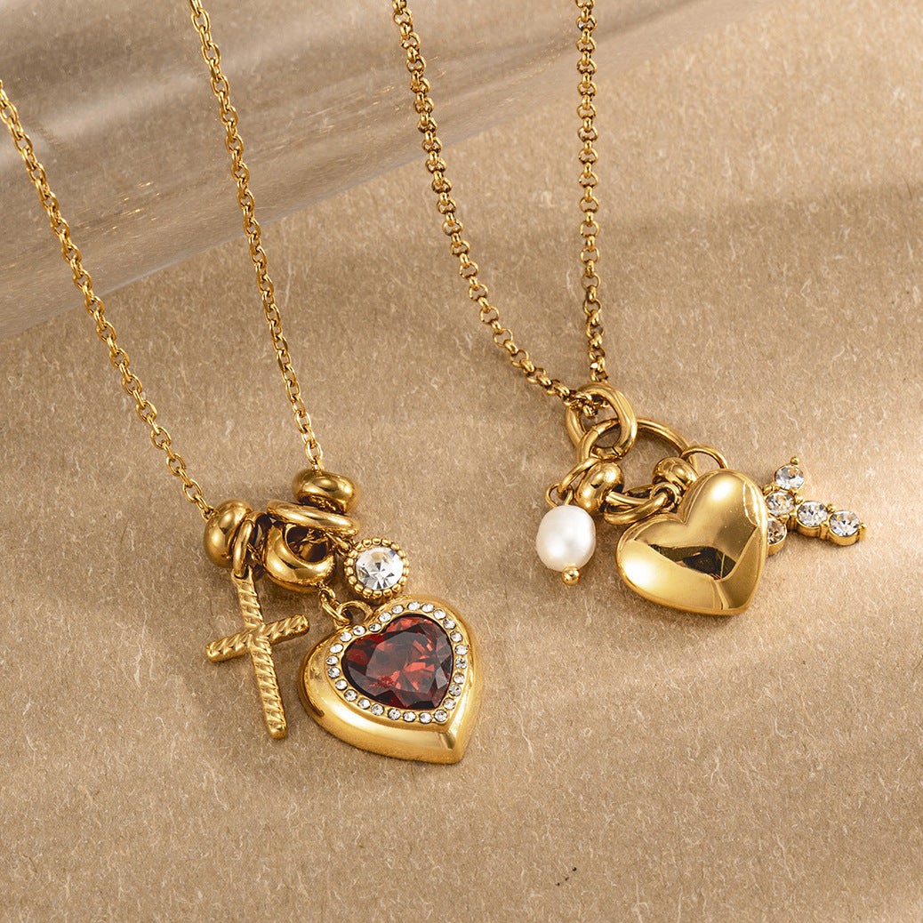 Collier cœur zircon en acier inoxydable — placage or PVD, 4 finitions