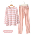 Pyjama long à rayures, haut boutonné et pantalon uni — coloris