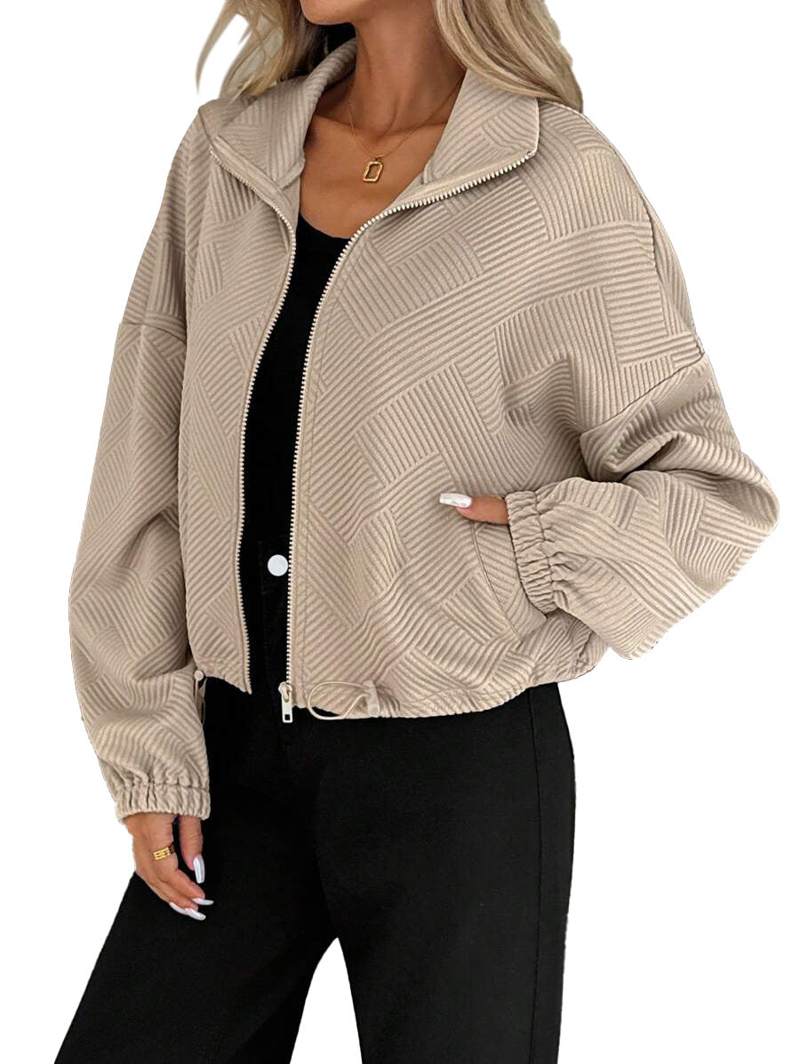 Veste zippée en maille gaufrée, bas à cordon — coloris
