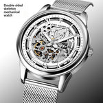 Montre automatique à cadran squelette et bracelet acier maillé
