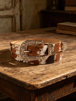 Ceinture femme en poil ras, boucle western dorée