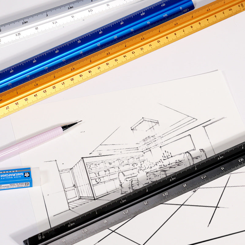 Réglet triangulaire à échelles en aluminium — dessin technique