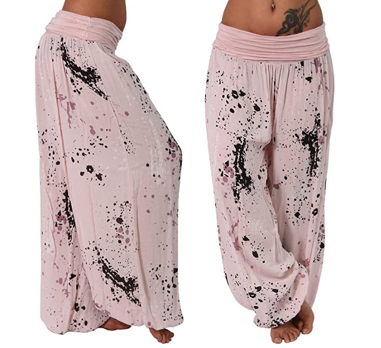 Pantalon sarouel fluide à imprimé moucheté — taille smockée — coloris