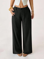 Pantalon large aspect coton-lin à poches plaquées