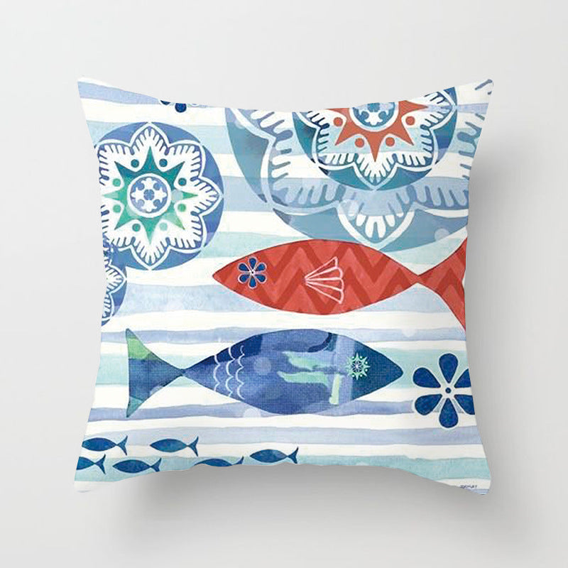 Housse de coussin à motifs marins, esprit méditerranéen — coloris