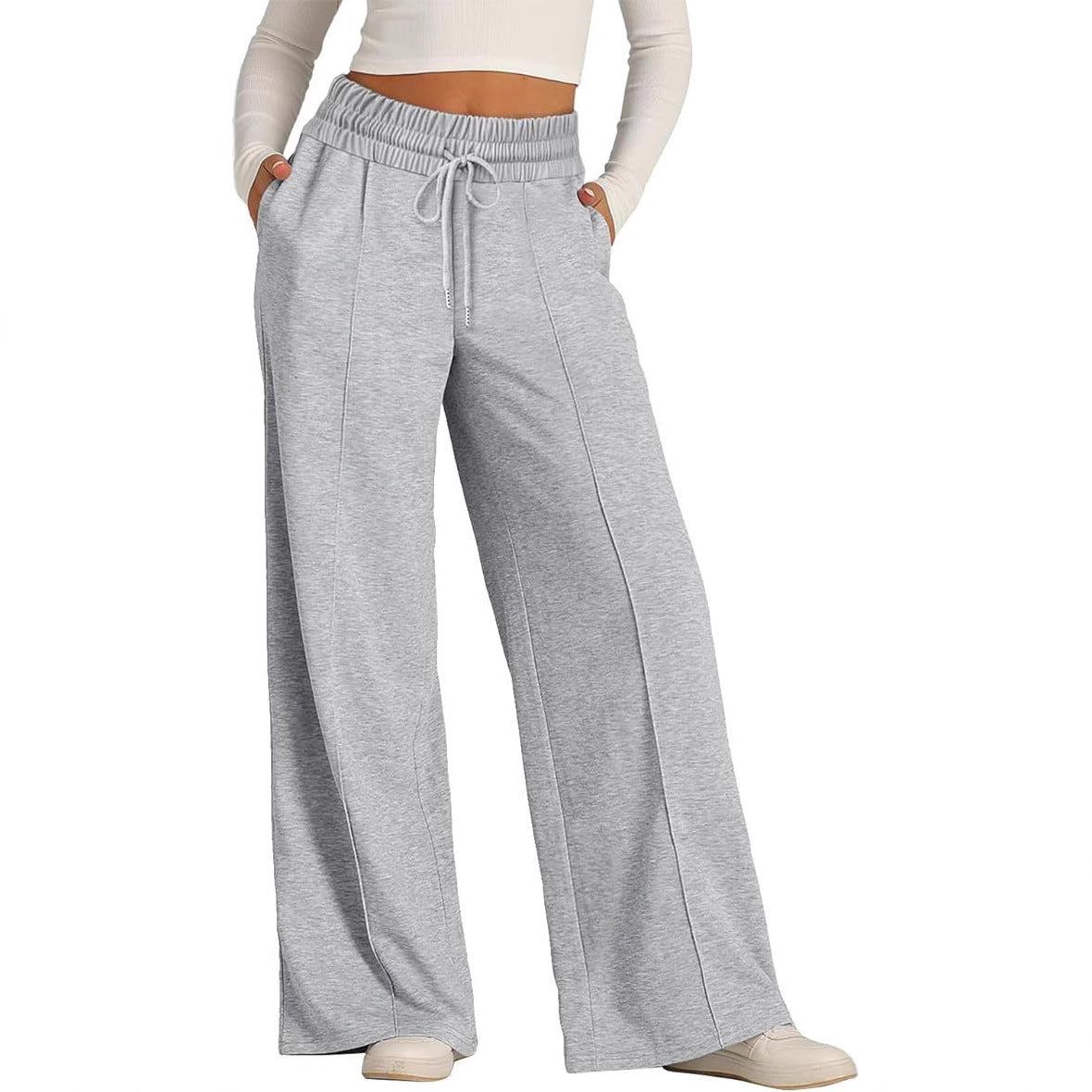 Pantalon large en molleton, pli marqué devant