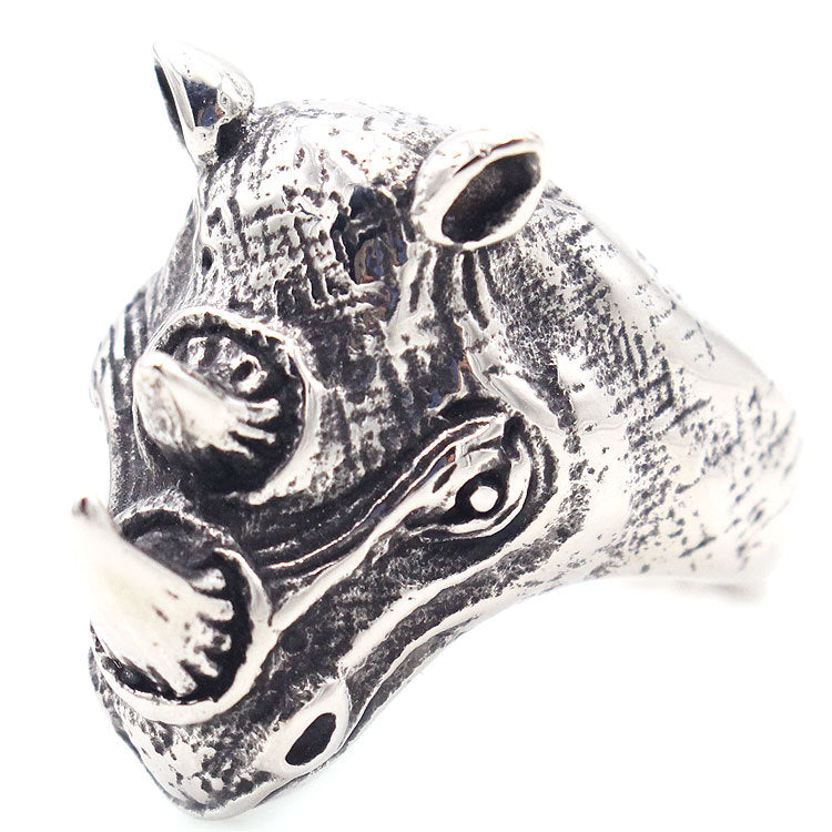 Bague homme tête de rhinocéros en acier titane