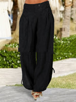 Pantalon ample à liens aux chevilles — taille élastique boutonnée