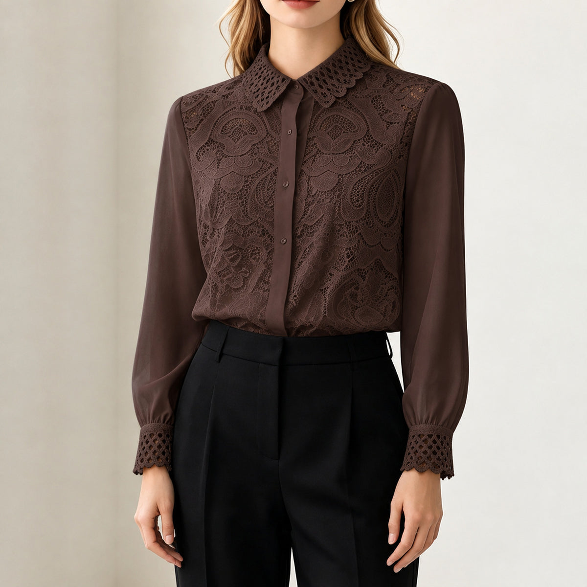 Chemise à empiècement de dentelle au crochet — coloris