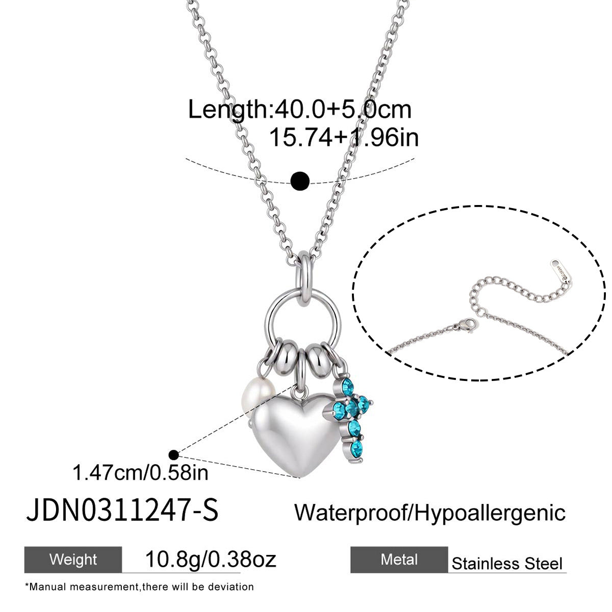 Collier cœur zircon en acier inoxydable — placage or PVD, 4 finitions