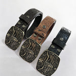 Ceinture mixte en cuir gravé — motif western, pour jean