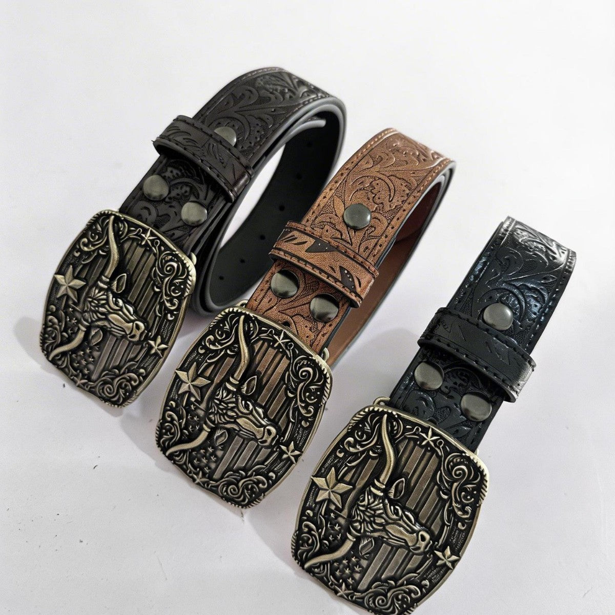 Ceinture mixte en cuir gravé — motif western, pour jean