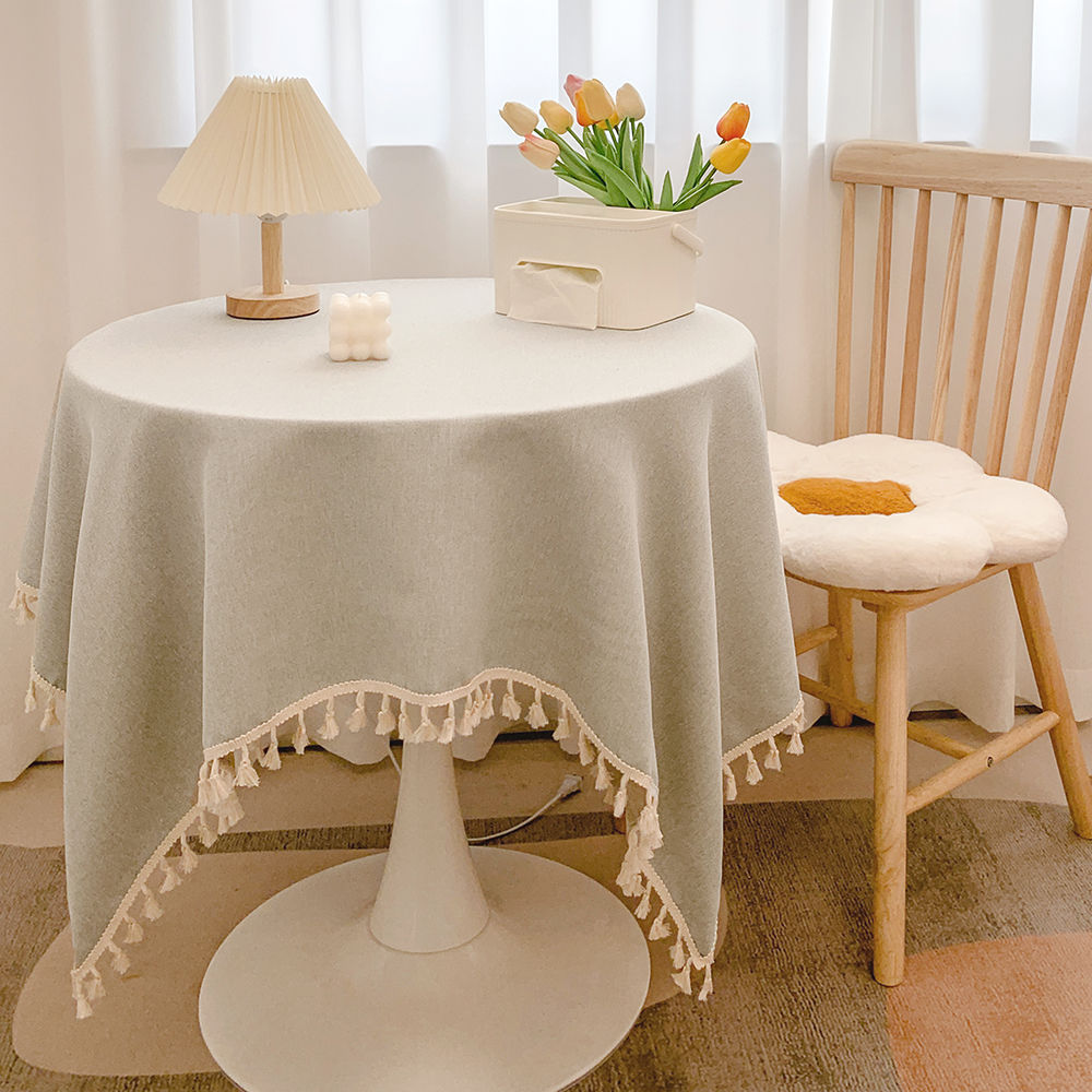 Nappe en coton-lin à pompons, tombé souple — coloris