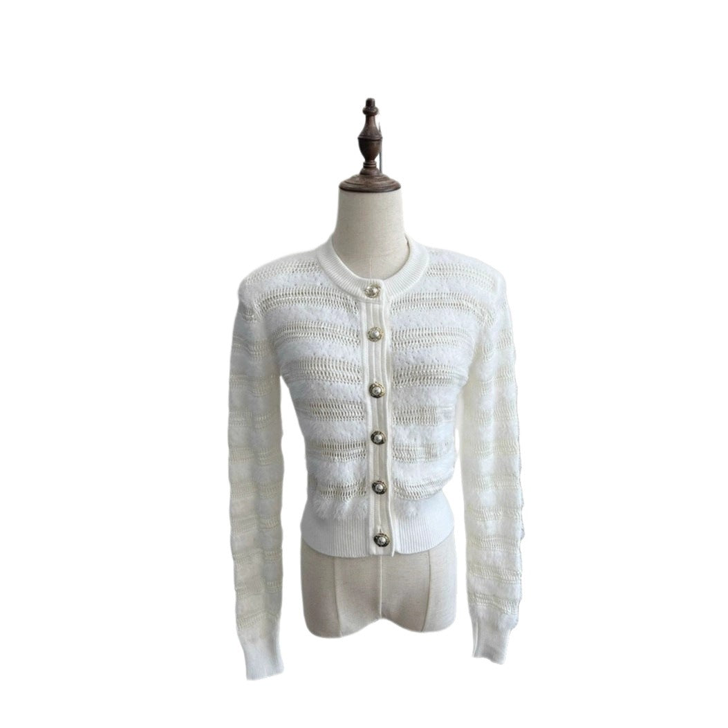 Cardigan court texturé à boutons bijou