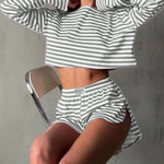 Pyjama rayé en maille, haut manches longues et short
