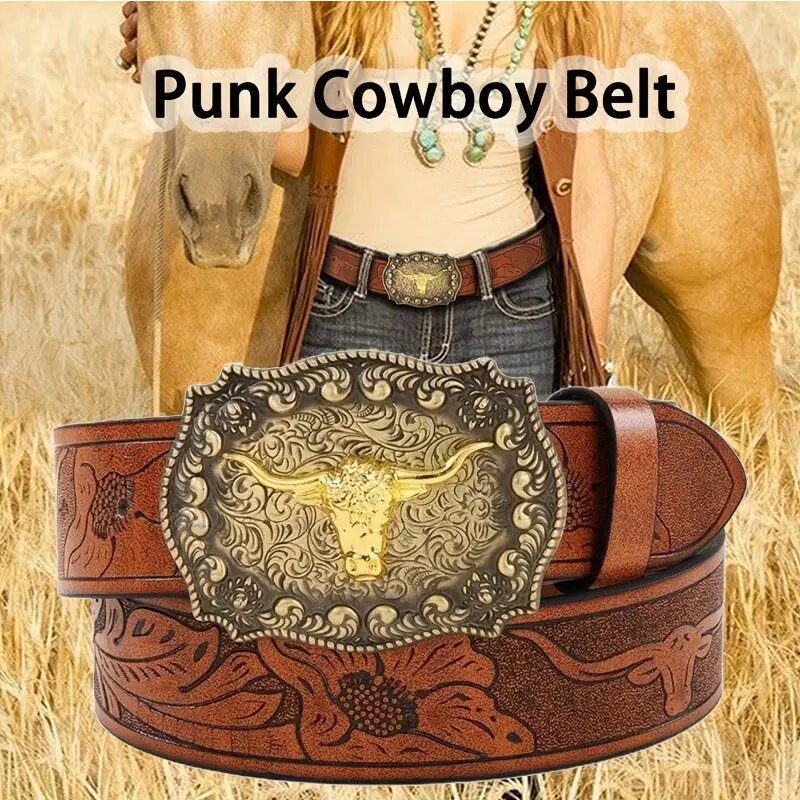 Ceinture homme western à boucle tête de longhorn
