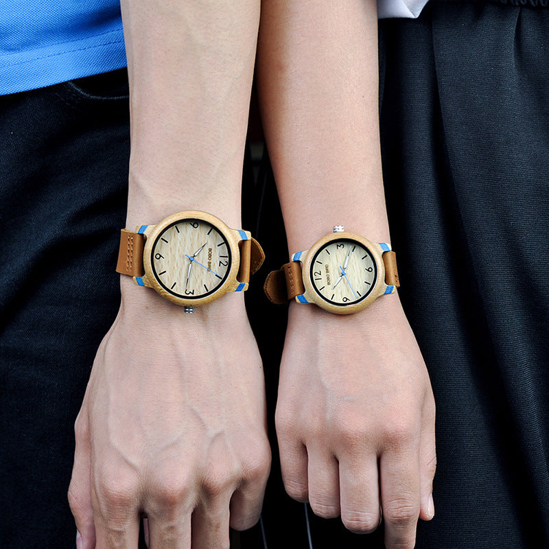 Montre en bois de bambou à bracelet cuir