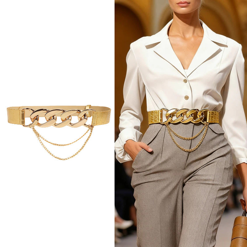 Ceinture élastique dorée à maillons et chaînettes