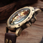 Montre automatique steampunk homme, boîtier bronze à vis apparentes