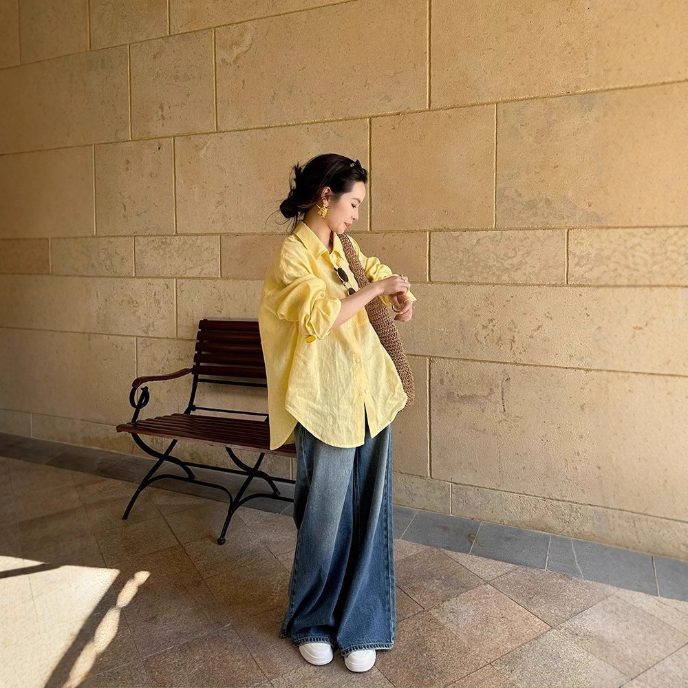 Chemise jaune ample en voile léger