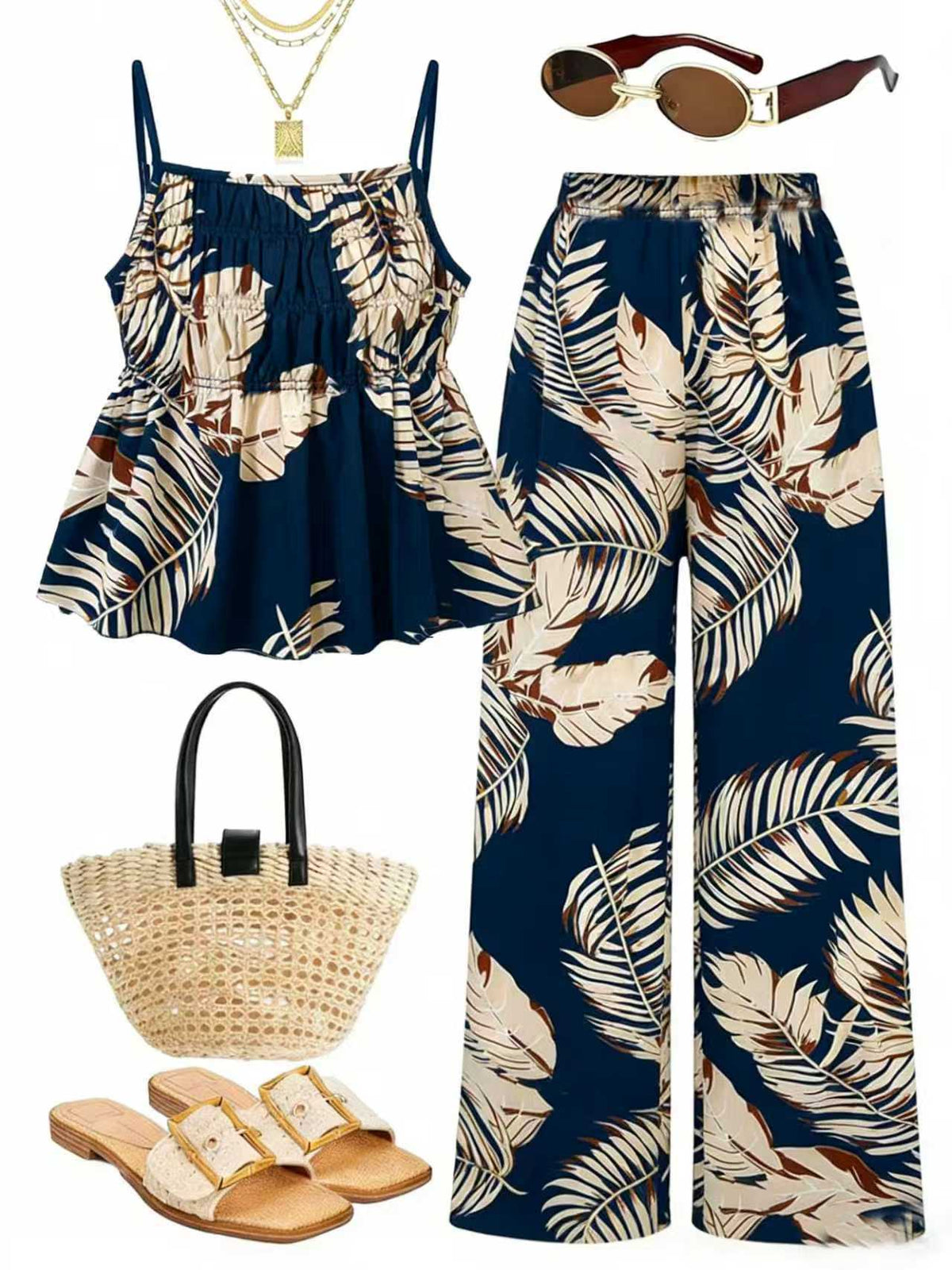 Ensemble 2 pièces — caraco froncé et pantalon large