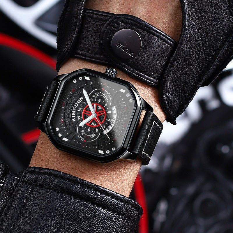 Montre homme carrée à cadran sport et bracelet cuir