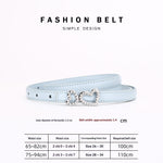 Ceinture fine en cuir, boucle deux cœurs sertis