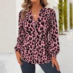 Blouse léopard à col V boutonné et manches ballon — coloris