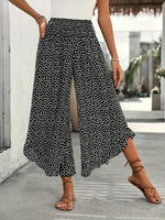 Pantalon large à pois, ourlet volanté