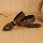 Ceinture western homme en simili cuir repoussé, boucle tête de taureau