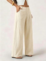 Pantalon large aspect coton-lin à poches plaquées — coloris