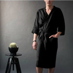 Peignoir long uni en lin mélangé — mixte