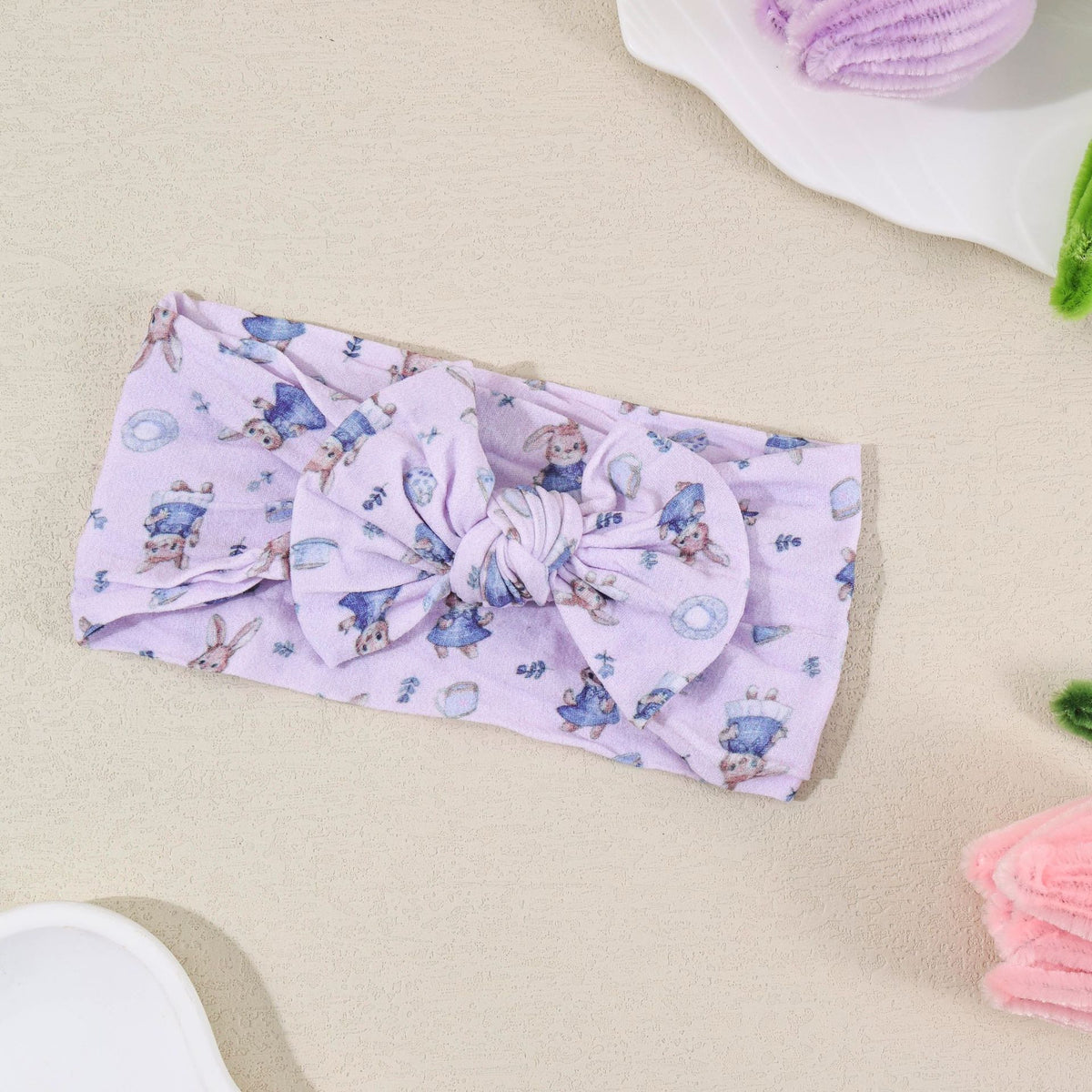 Bandeau bébé à nœud en nylon souple — 16 × 8 cm