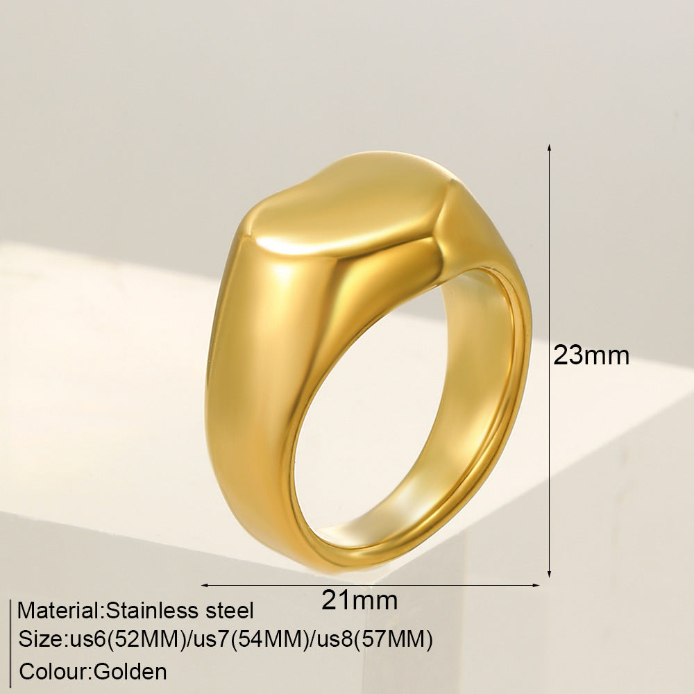 Bague cœur en acier inoxydable plaqué or 18 carats