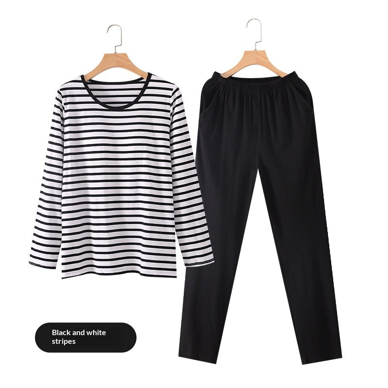Pyjama long à rayures, haut boutonné et pantalon uni — coloris