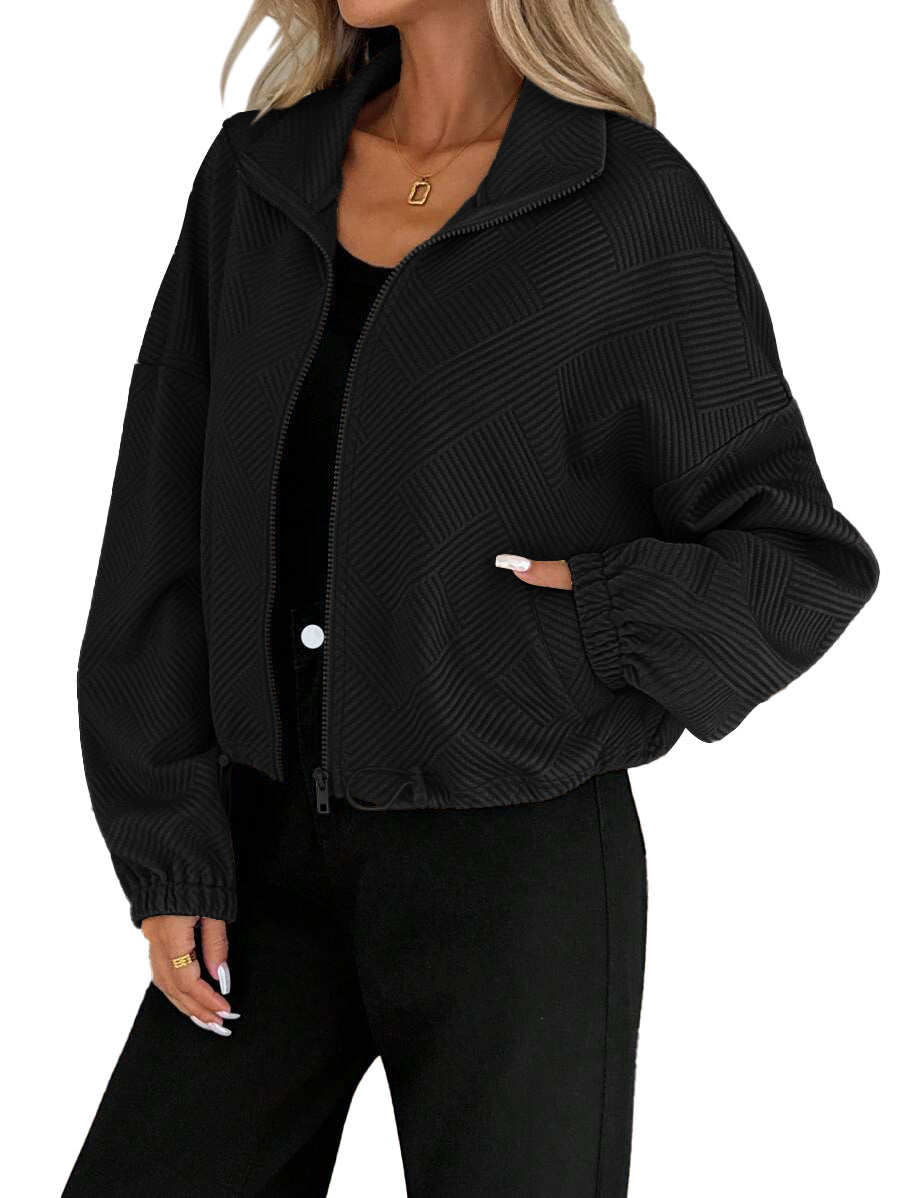 Veste zippée en maille gaufrée, bas à cordon — coloris