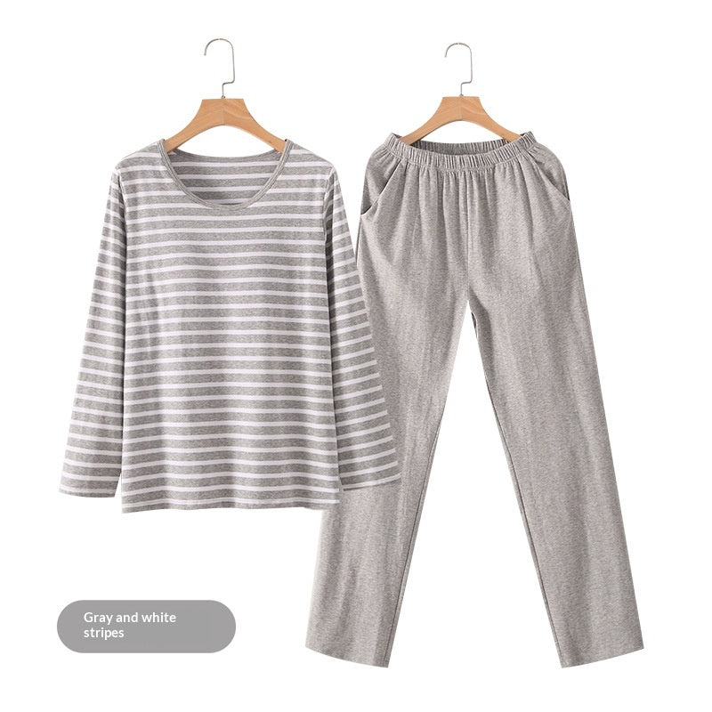 Pyjama long à rayures, haut boutonné et pantalon uni