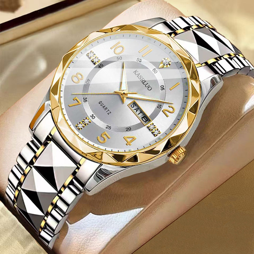 Montre homme à double calendrier et index lumineux