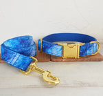 Parure collier et laisse à boucle dorée, motif marbré