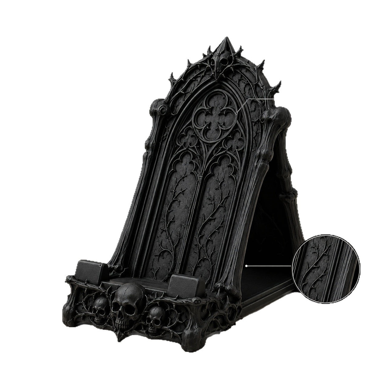 Support de téléphone gothique à arche et crânes