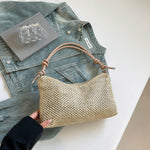 Sac d'épaule en paille tressée — anse nouée, poche intérieure