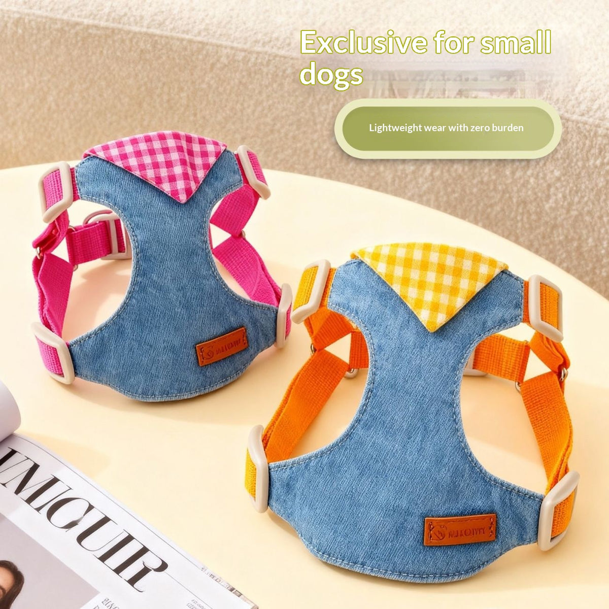 Harnais chiot en jean avec bandana, réglable