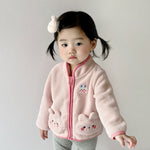 Veste polaire bébé fille à poches lapins — zippée, rose ou lilas