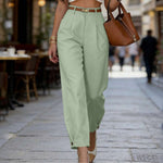 Pantalon à pinces taille haute — jambe large, ourlet boutonné