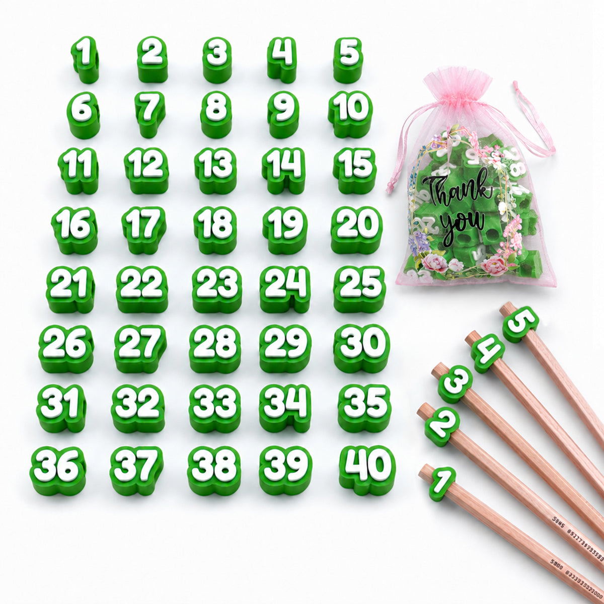 Embouts de crayon numérotés de 1 à 40 — lot réutilisable