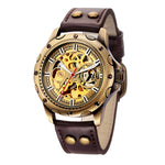 Montre automatique steampunk homme, boîtier bronze à vis apparentes