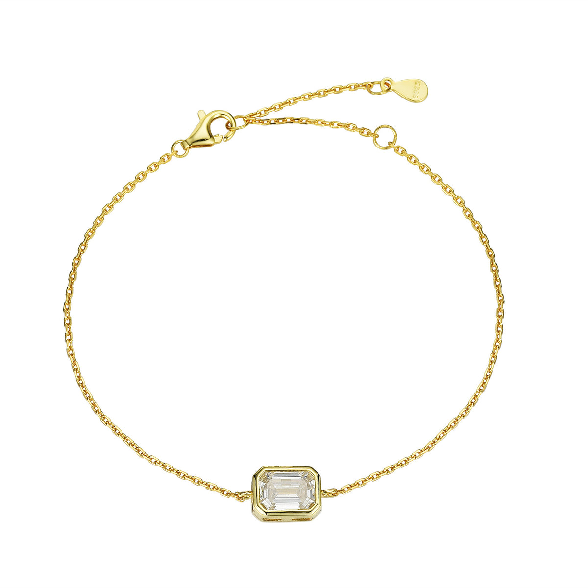 Bracelet en argent 925 à pierre taille émeraude — moissanite sertie clos
