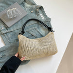 Sac d'épaule en paille tressée — anse nouée, poche intérieur — coloris