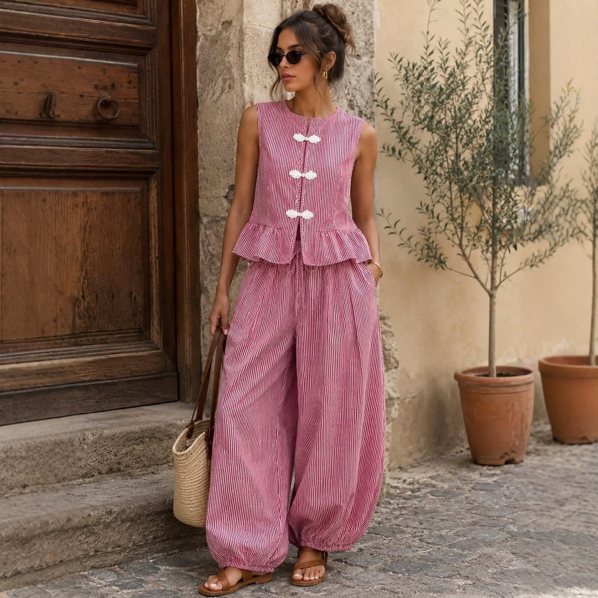 Ensemble 2 pièces — débardeur rayé et pantalon évasé