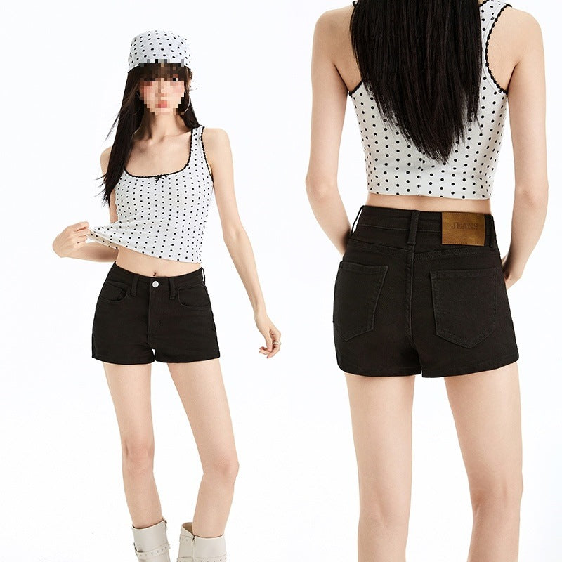 Short en jean blanc taille haute — coupe droite